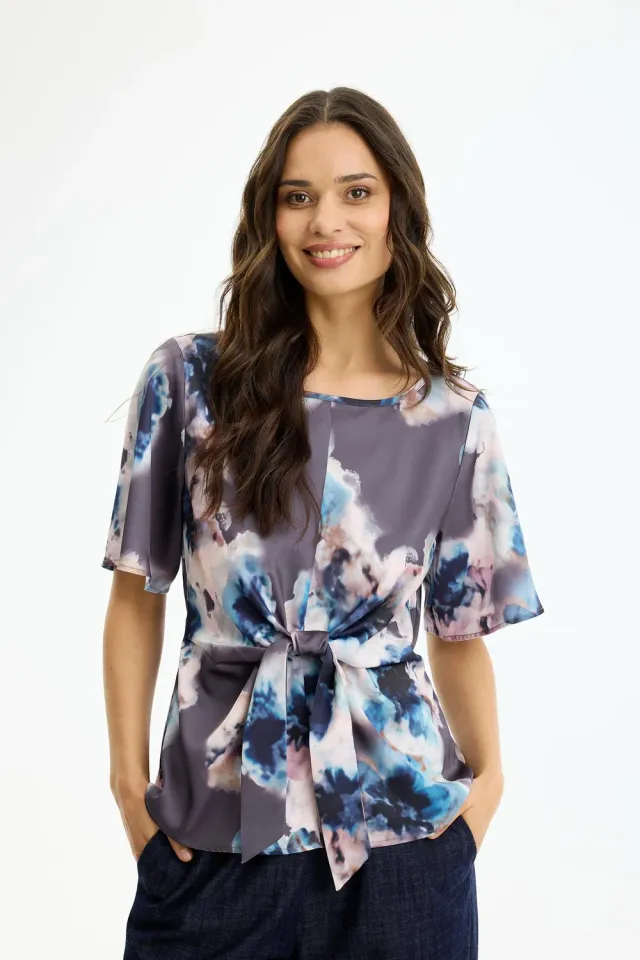 IN FRONT Soraya bluse med knude print