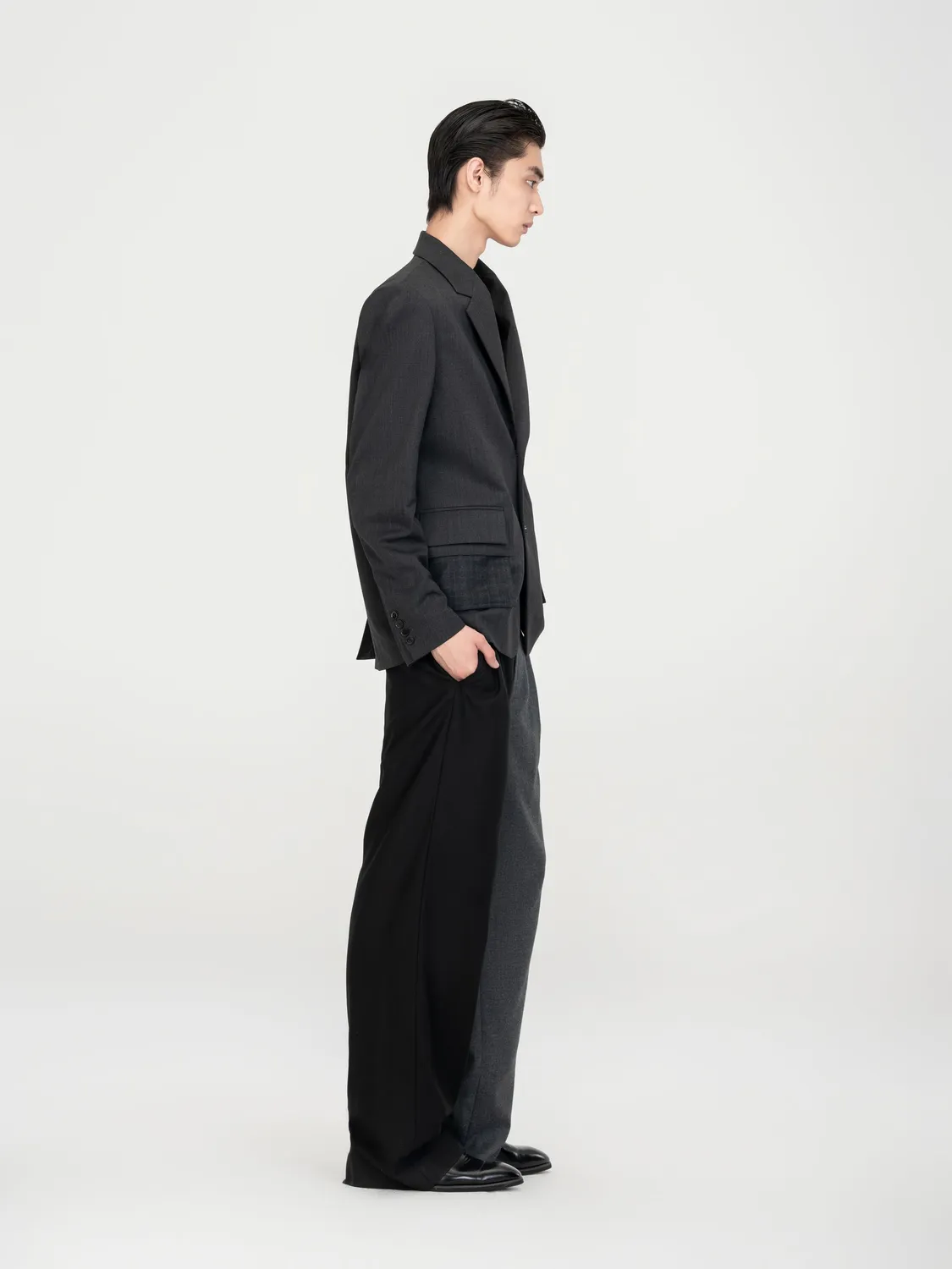 Feng Chen Wang Exposed Pocket blazer mørkegrå uld