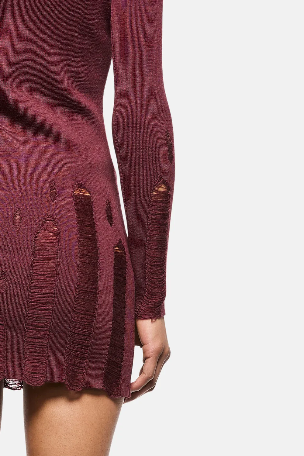 Laneus Destroyed turtleneck kjole bordeaux merinould