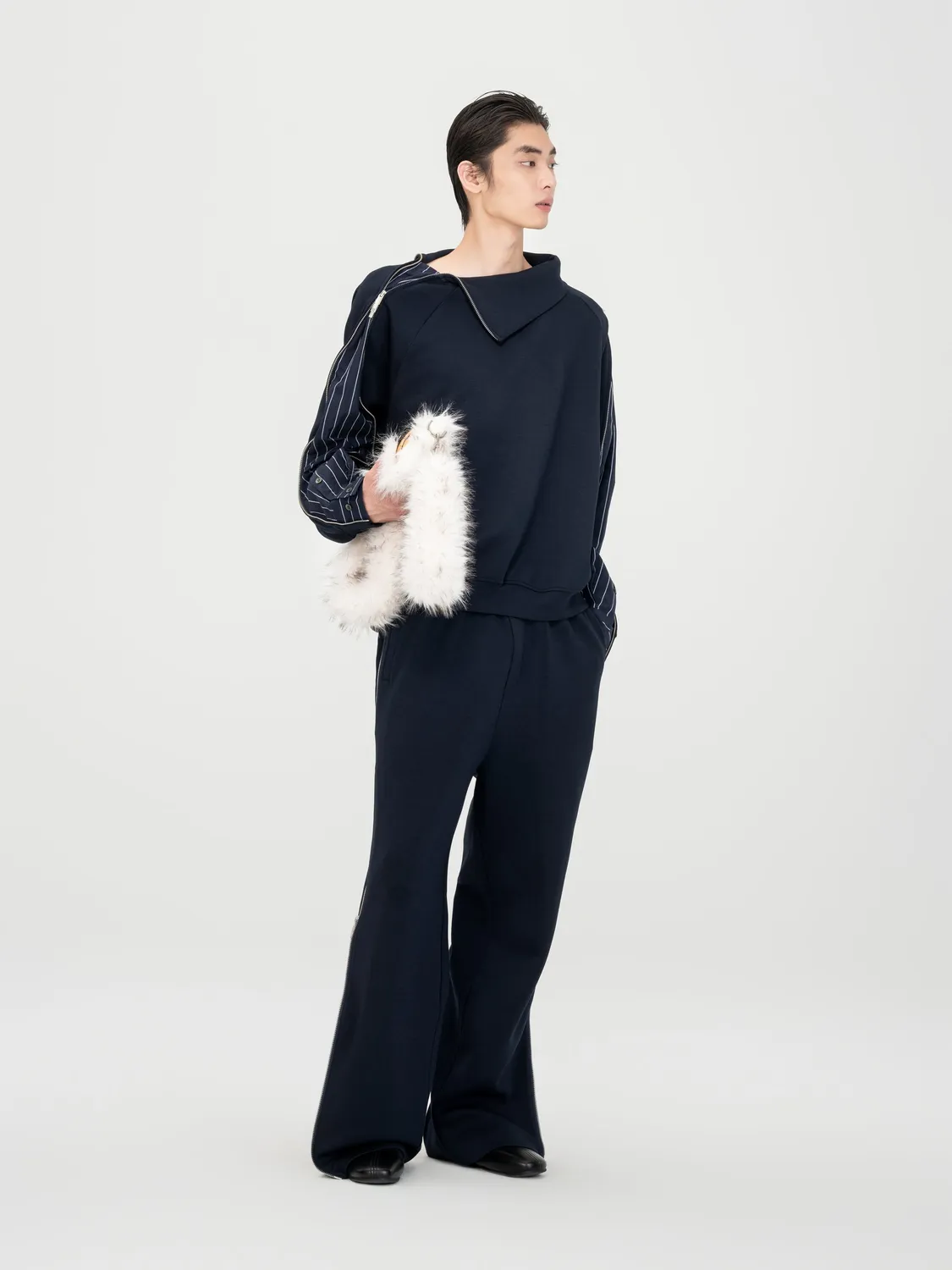 Feng Chen Wang 2-in-1 Navy Striped Patchwork sweatshirt