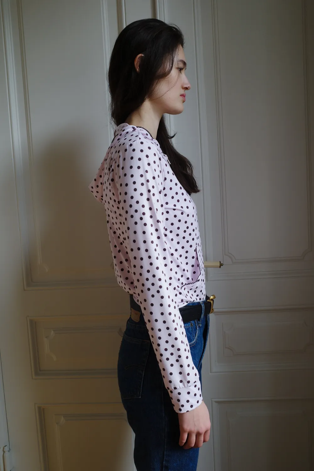 Caro Editions Hoodie jersey pink dots sort kant