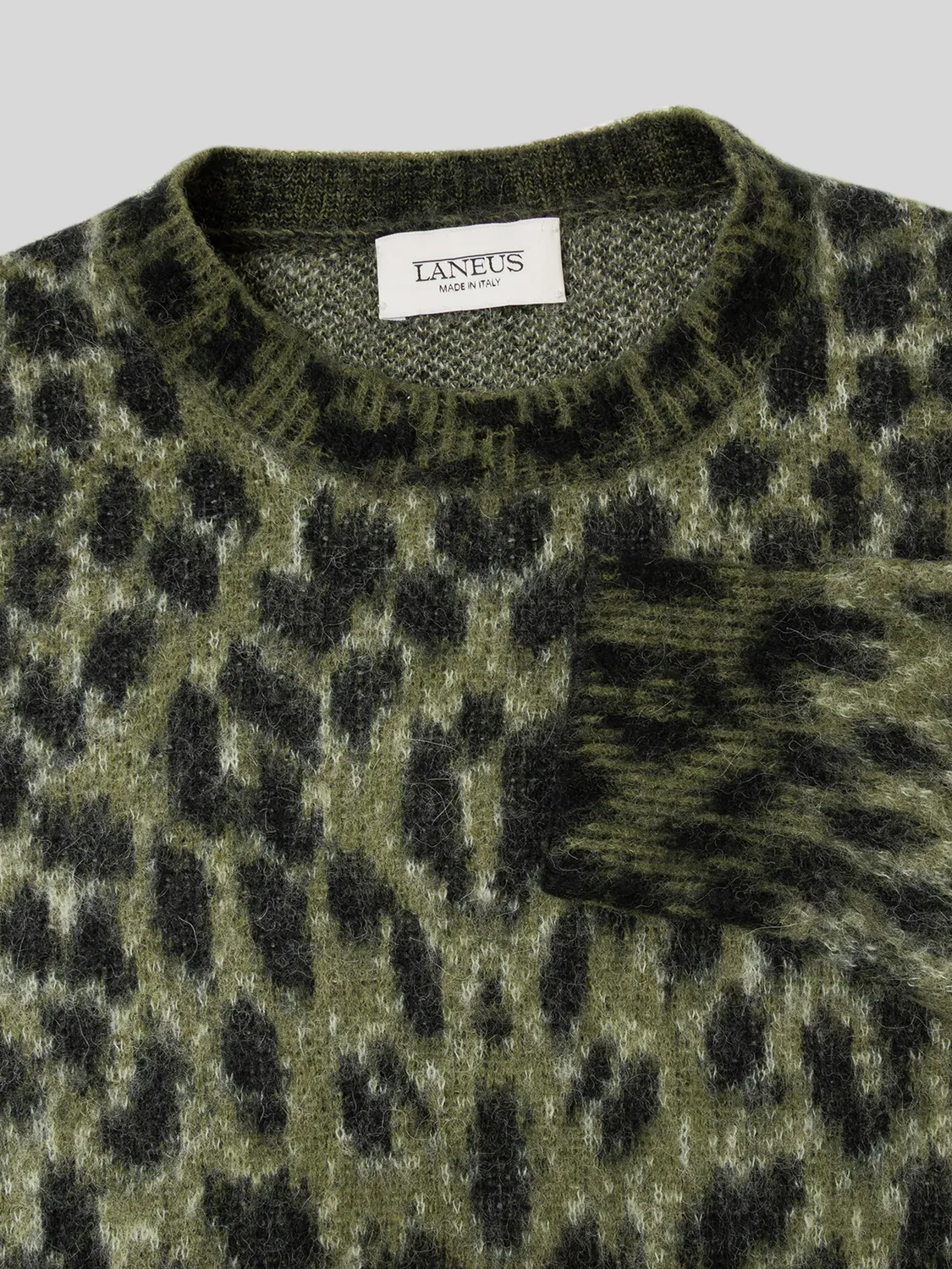 Laneus Brushed Spotted Knit Boxy Crewneck strik grøn alpaka