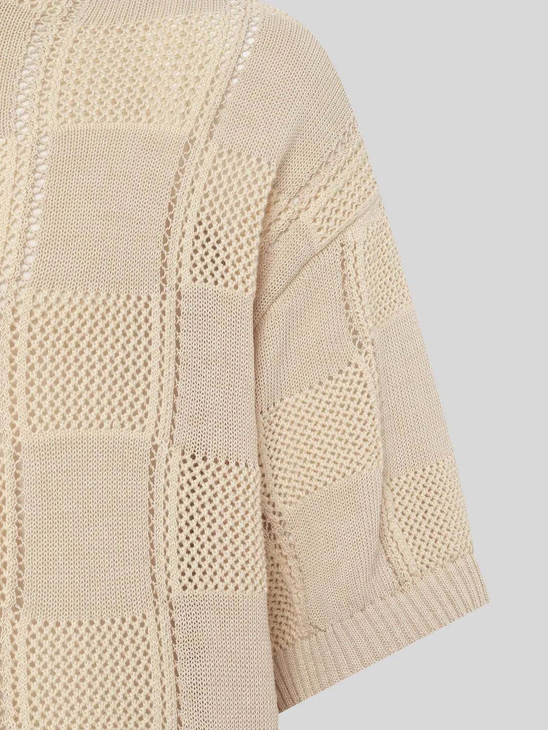 Laneus strikket t-shirt beige ternet boxy