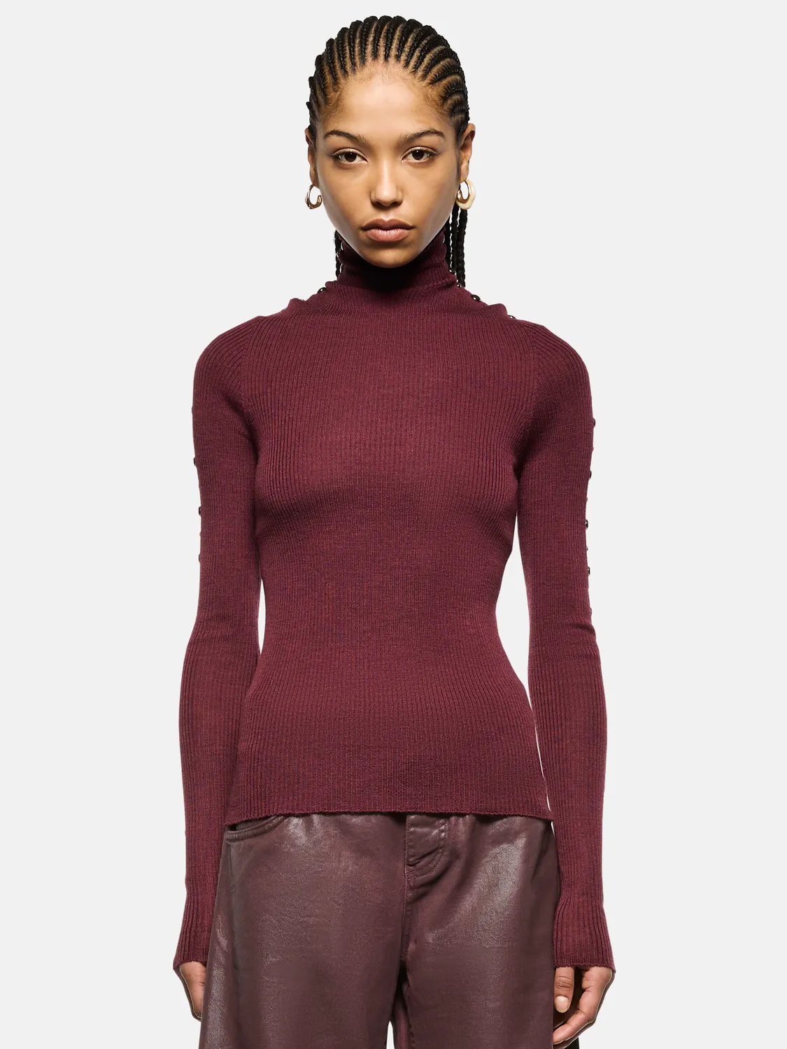 Laneus turtleneck rullekrave bordeaux merinould
