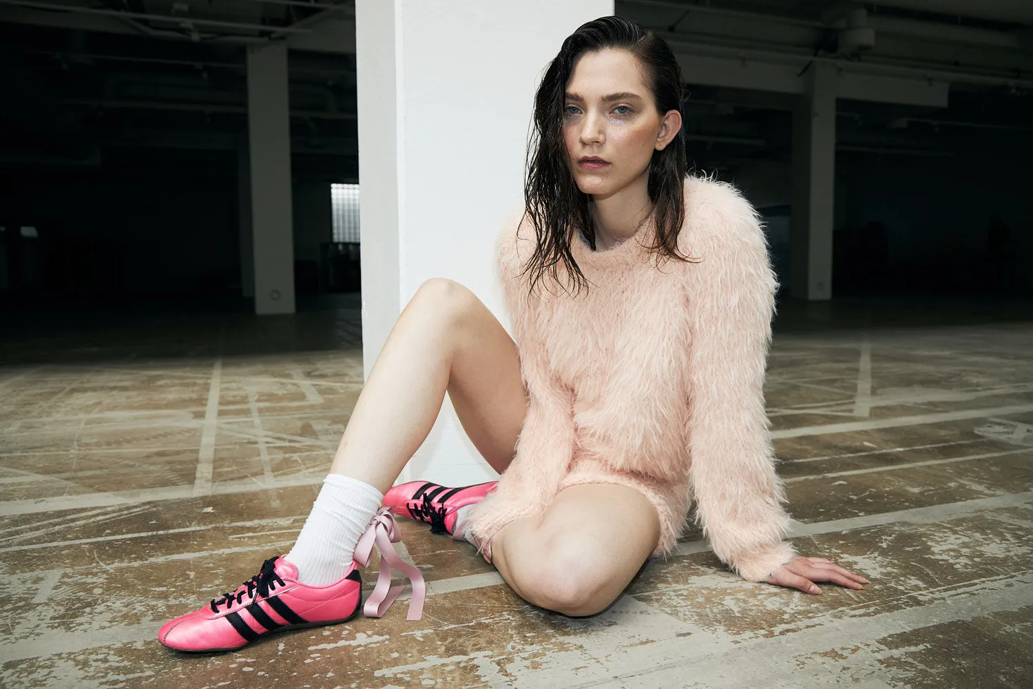 DAWNXDARE Babs striktrøje baby pink plys mohair