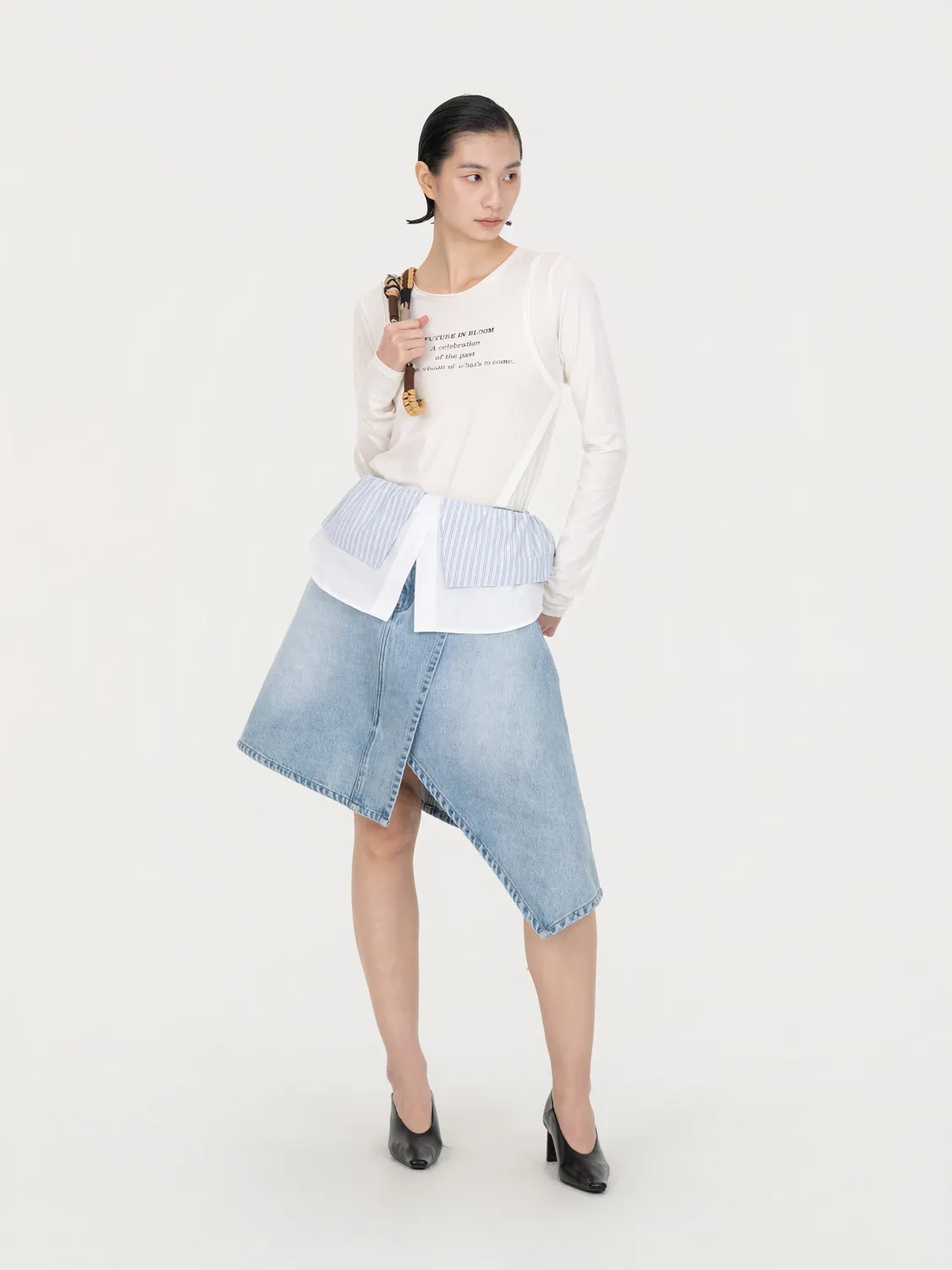 Feng Chen Wang 2-in-1 Colorblock Denimnederdel grå vask