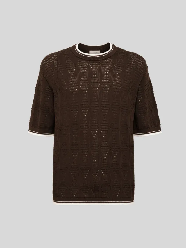 Laneus Open-Knit T-shirt brun hullet bomuld