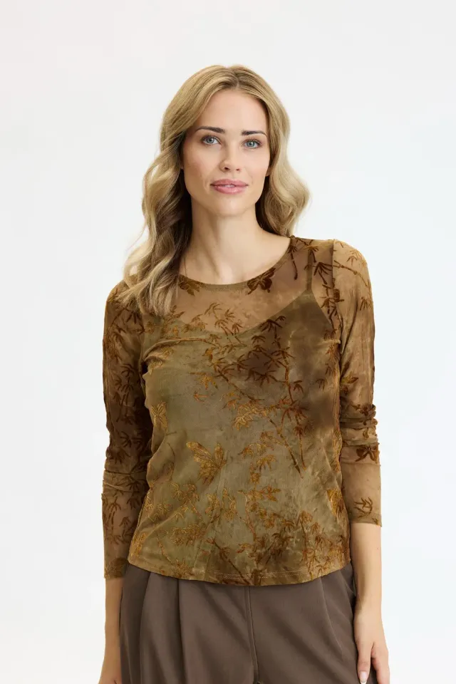 IN FRONT Envy mesh t-shirt med velourmønster