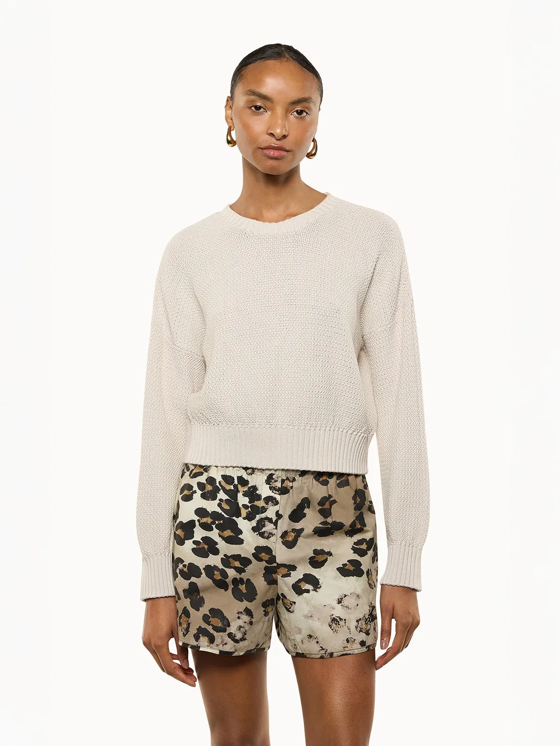 Laneus Crew Neck Boxy Fit striktrøje cream bomuld