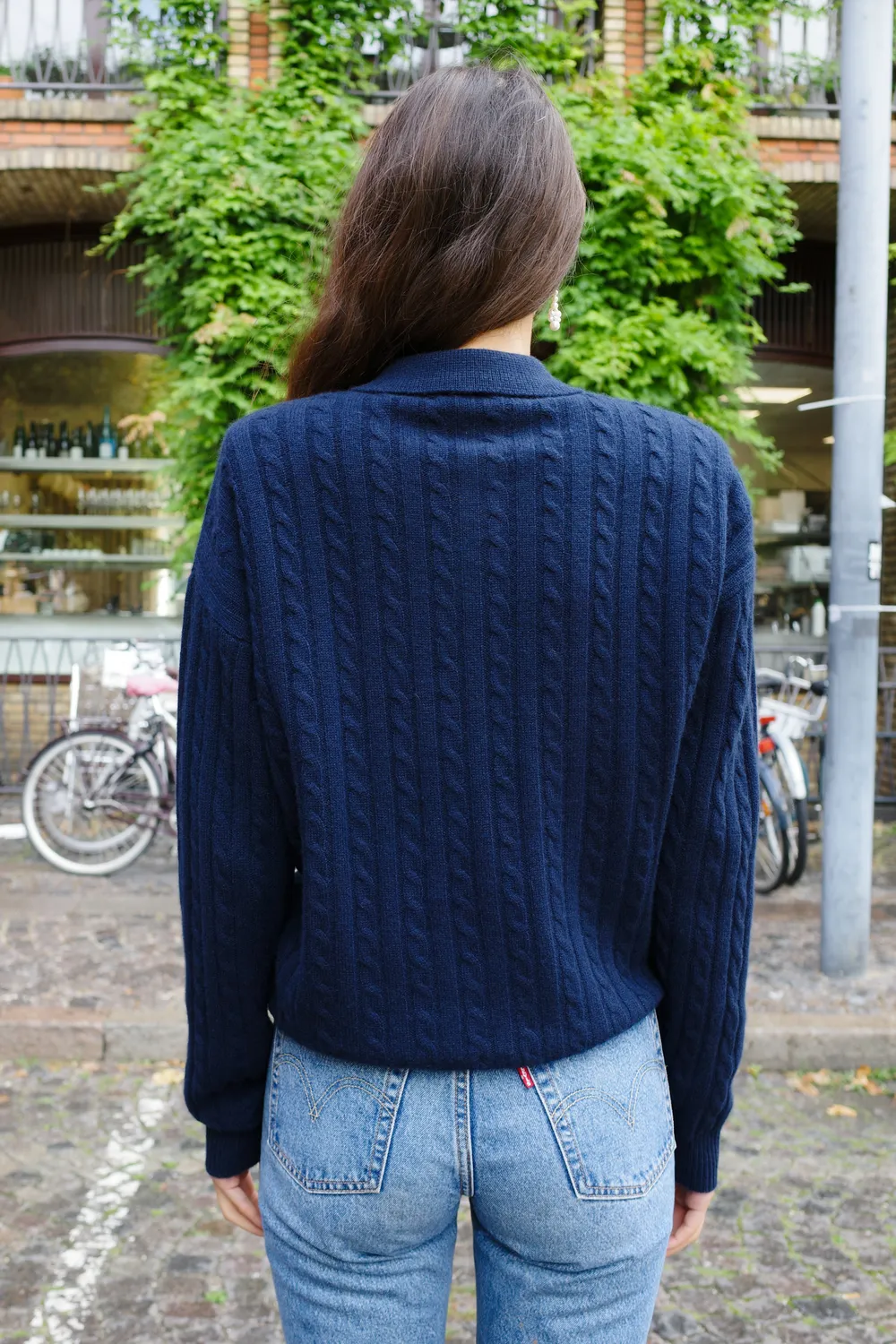 Caro Editions Cable-Knit Polo poloskjorte navy cashmere