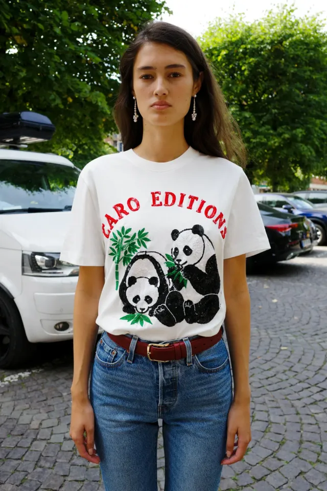 Caro Editions Freddy T-shirt hvid panda broderi