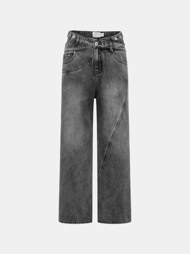 Feng Chen Wang Cross Waistband straight leg jeans