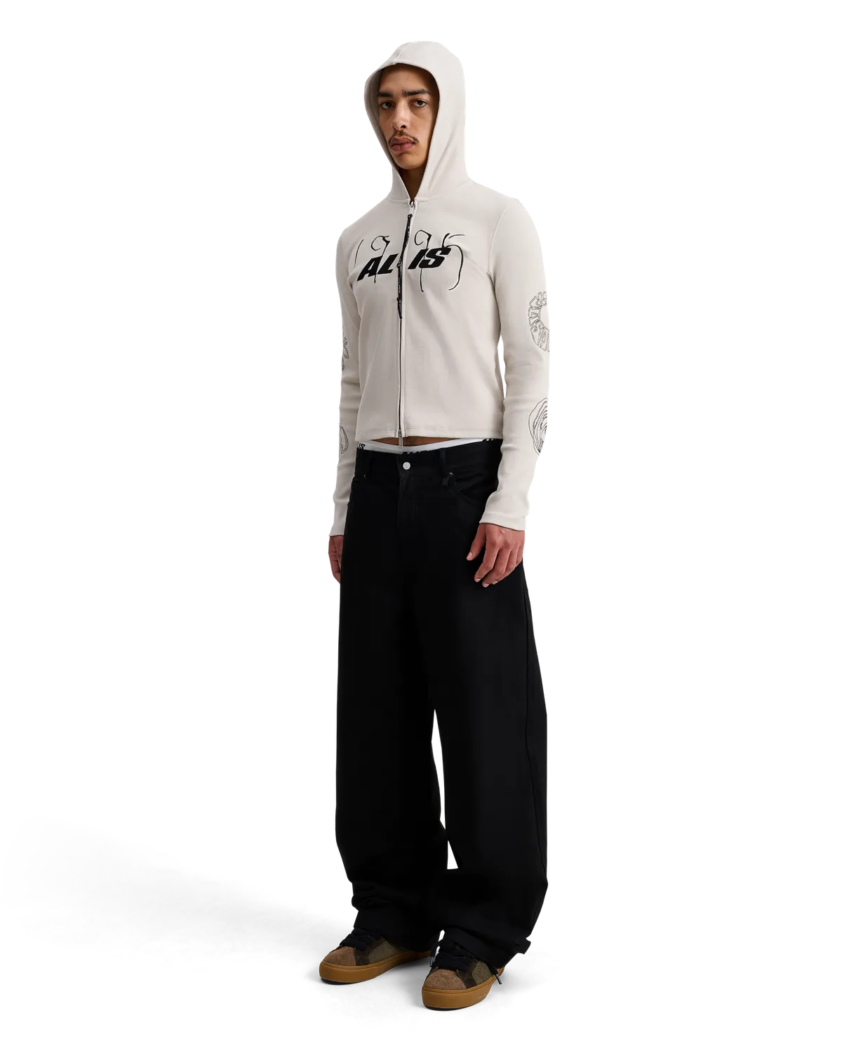 Alis Nortey hoodie med lynlås Off White rib