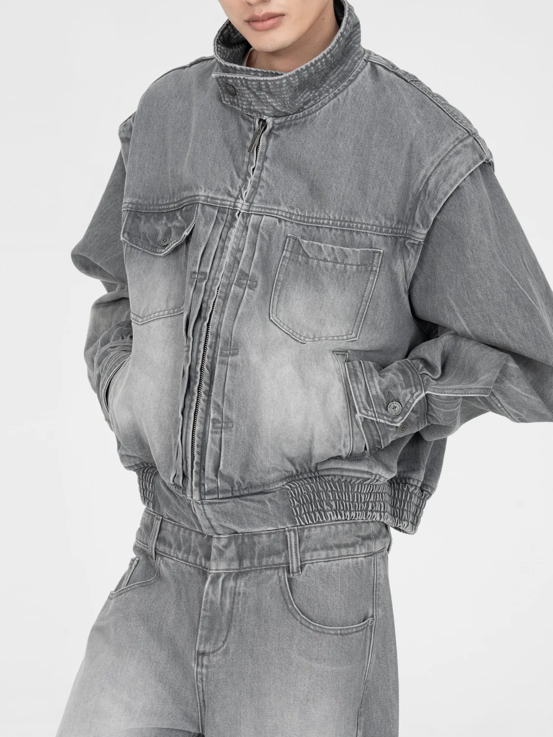 Feng Chen Wang Deconstructed denimjakke grå XS-XL oversize