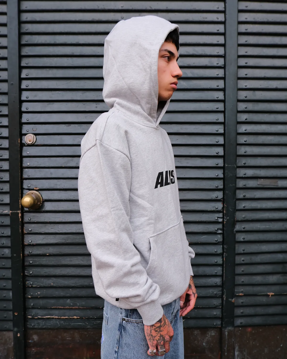 Alis Aori Chest Logo hoodie grey melange bomuld