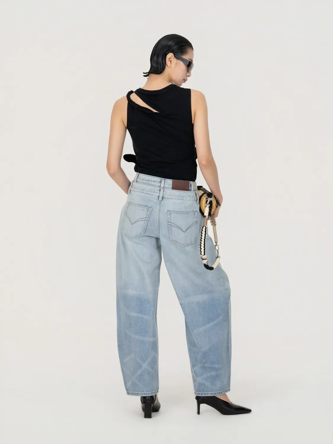 Feng Chen Wang Double Waist Denim Trousers denimbukser blå