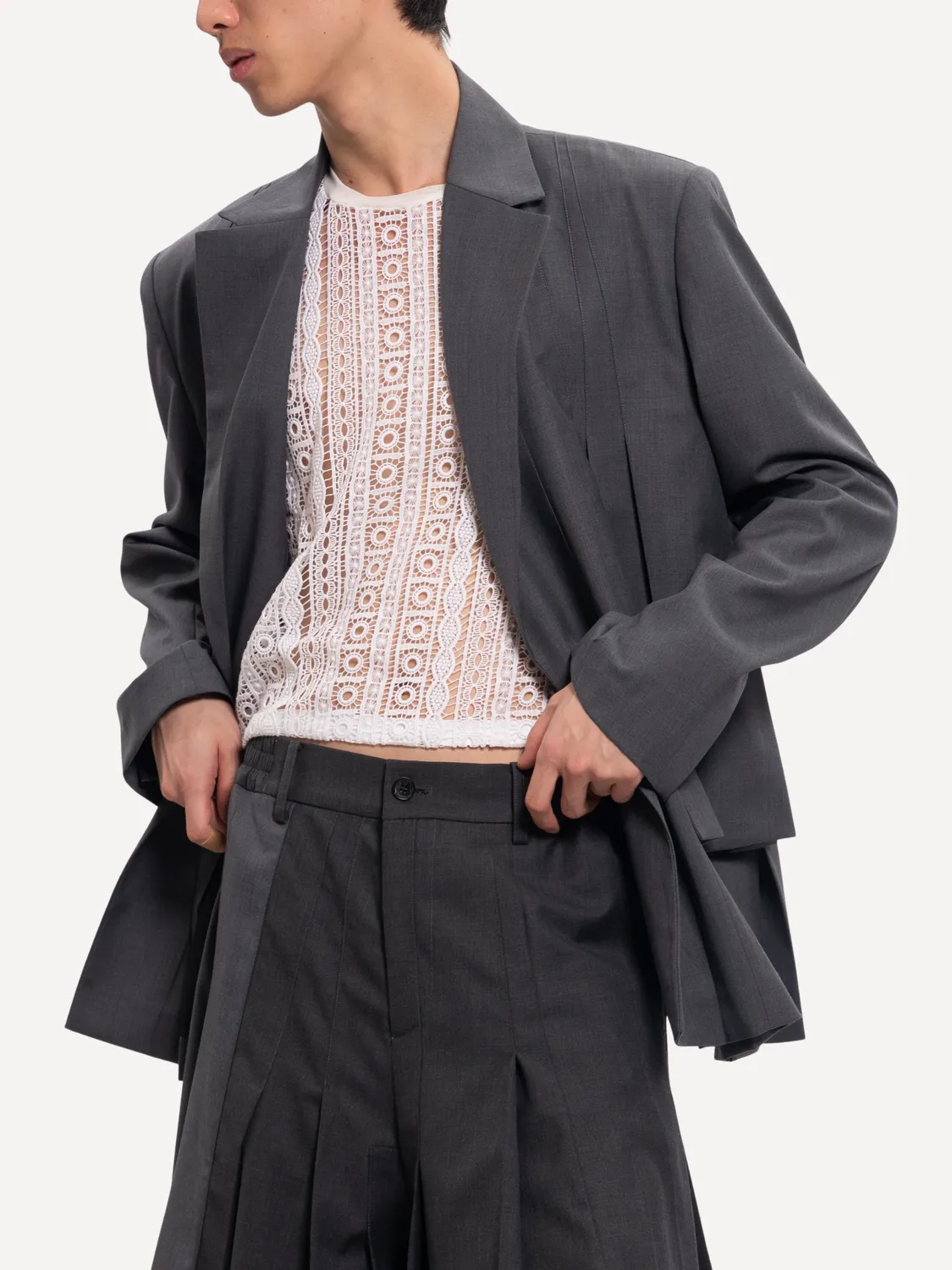 Feng Chen Wang Irregular Pleats blazer løs uld