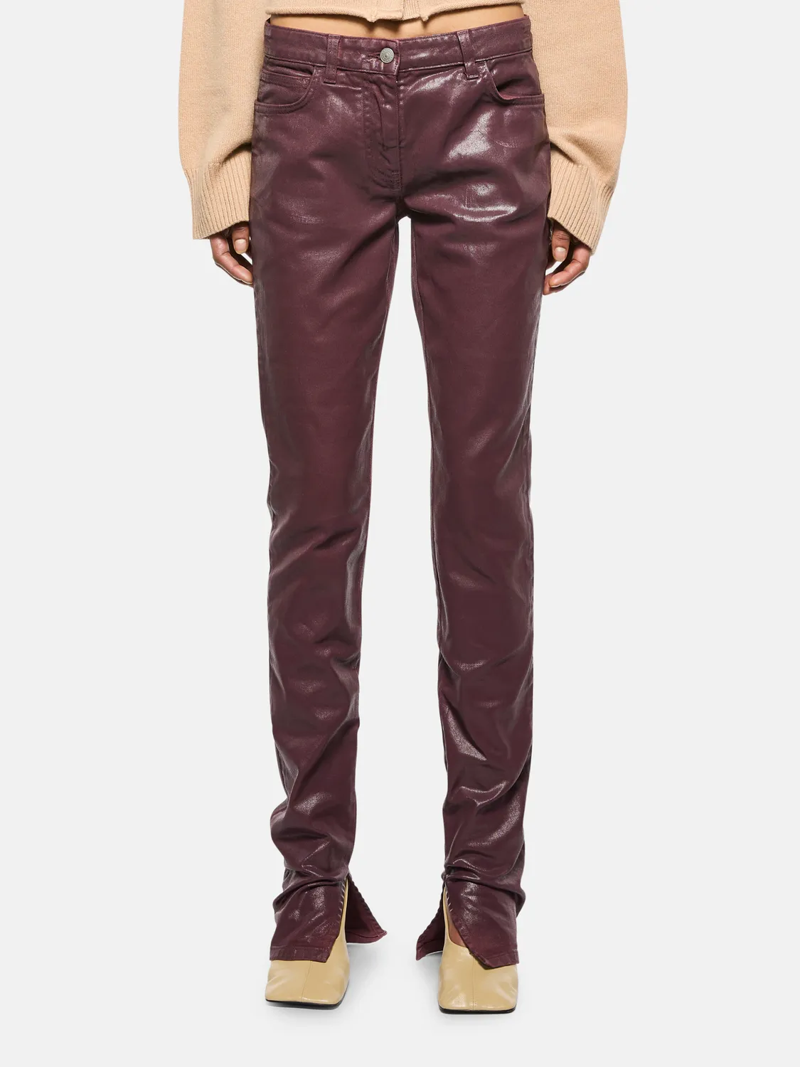 Laneus Coated Jeans Bordeaux Slim Læderlook