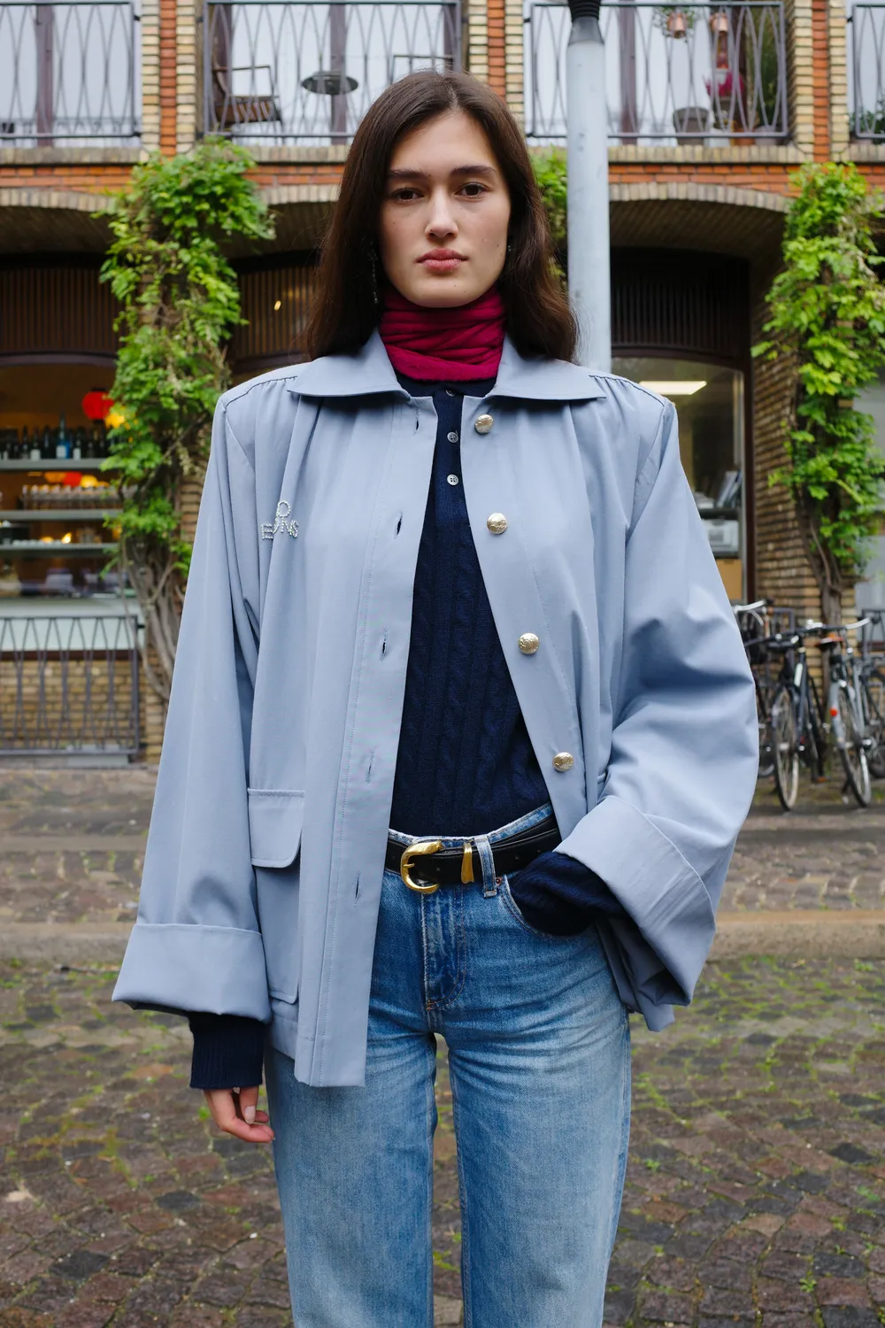 Caro Editions Anna Short Coat jakke vase broderi blå