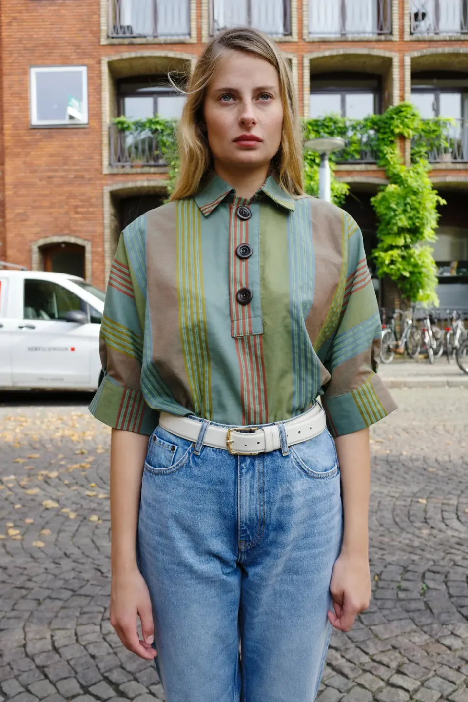 Caro Editions Lisbeth Blouse Green Stripe bluse bomuld