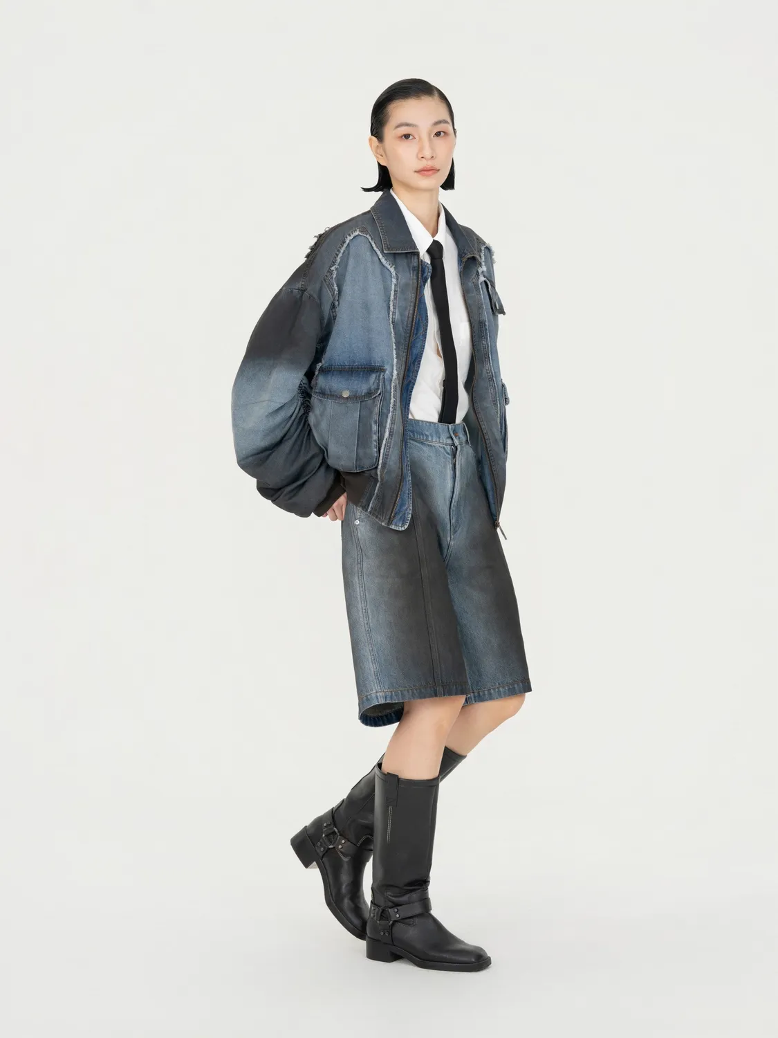 Feng Chen Wang Indigo Gradient denimjakke blå-sort