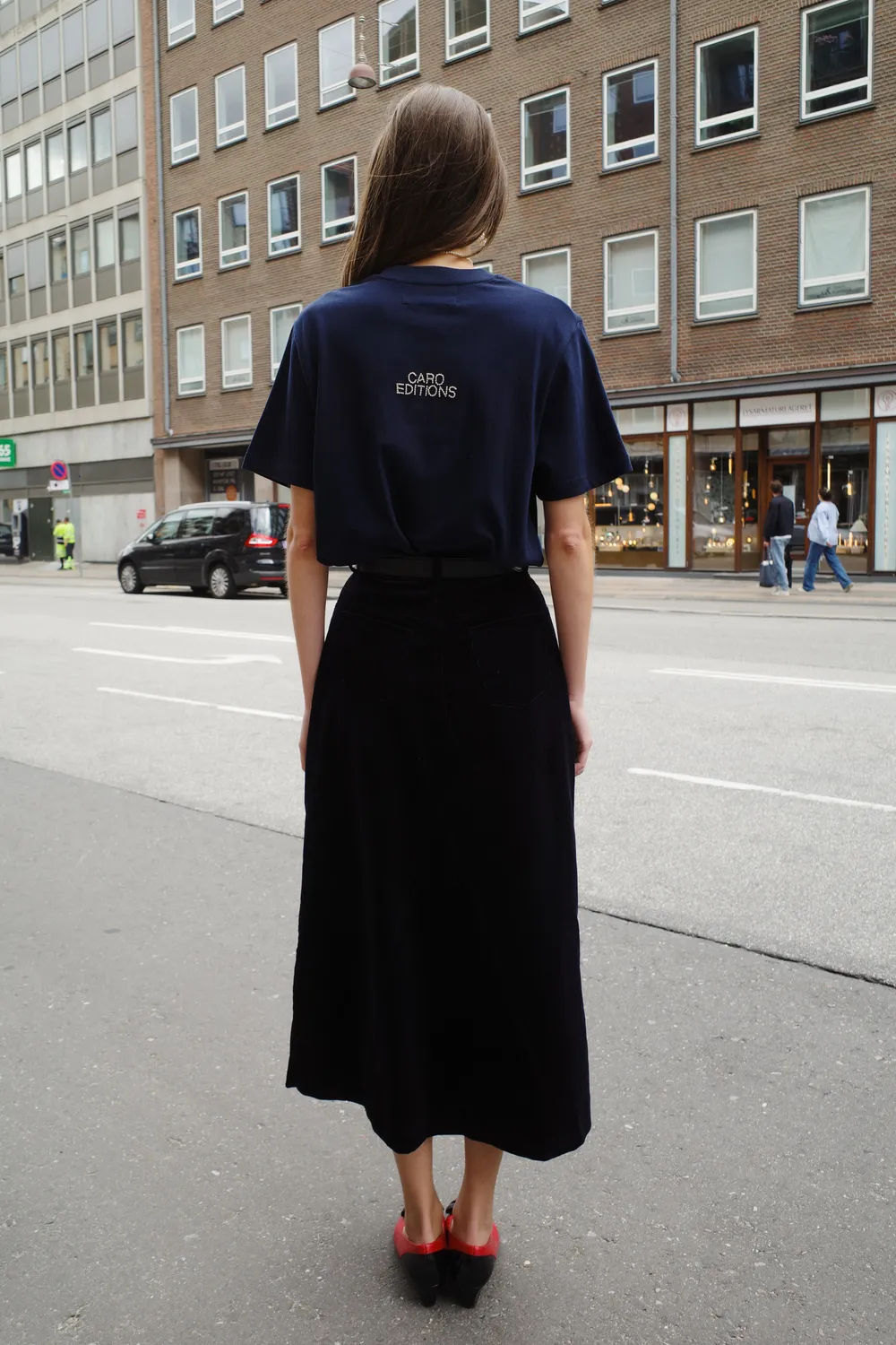 Caro Editions Nunu Long nederdel Navy Corduroy fløjl