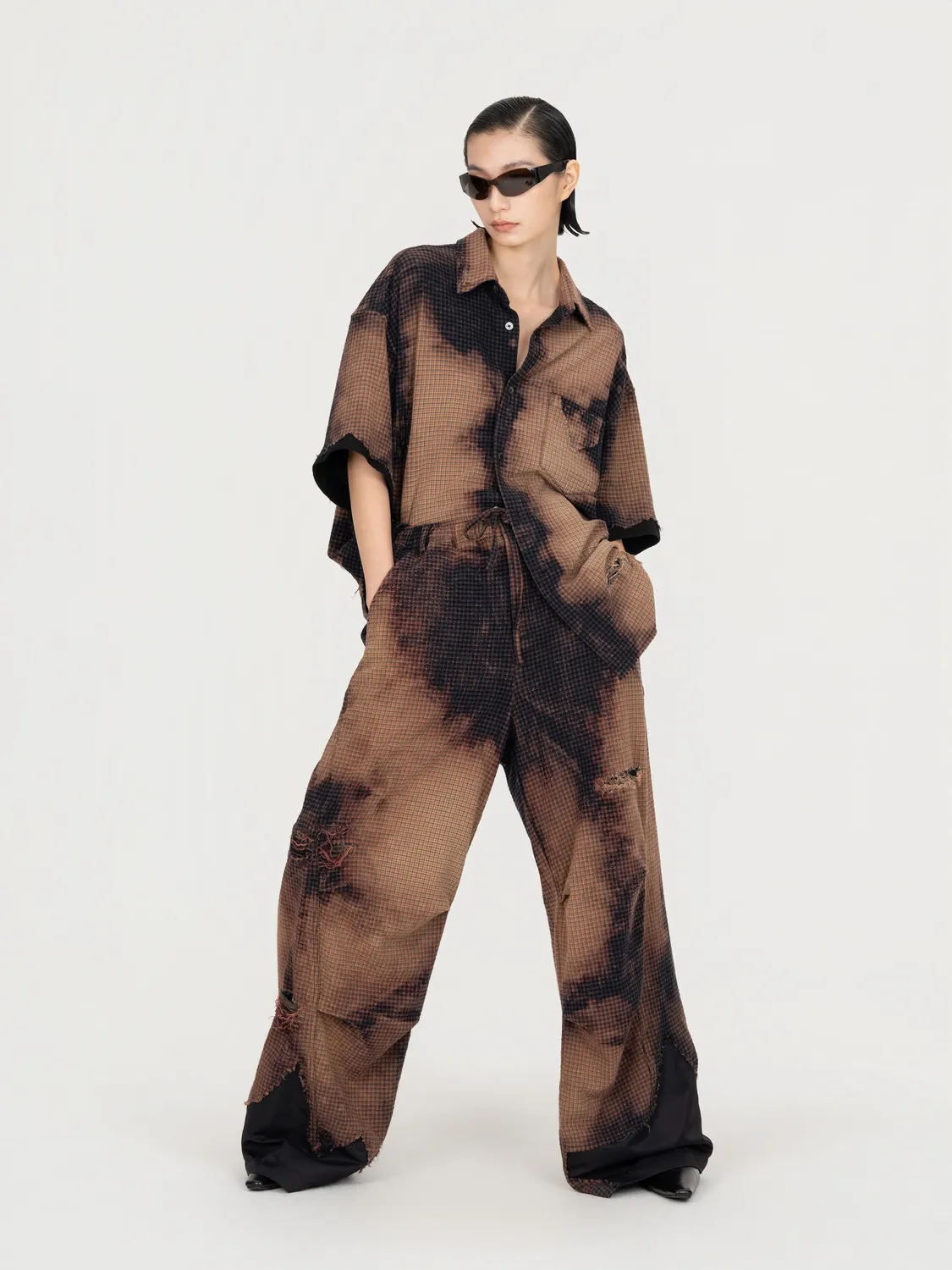 Feng Chen Wang Decayed Check Trousers bukser brun tern
