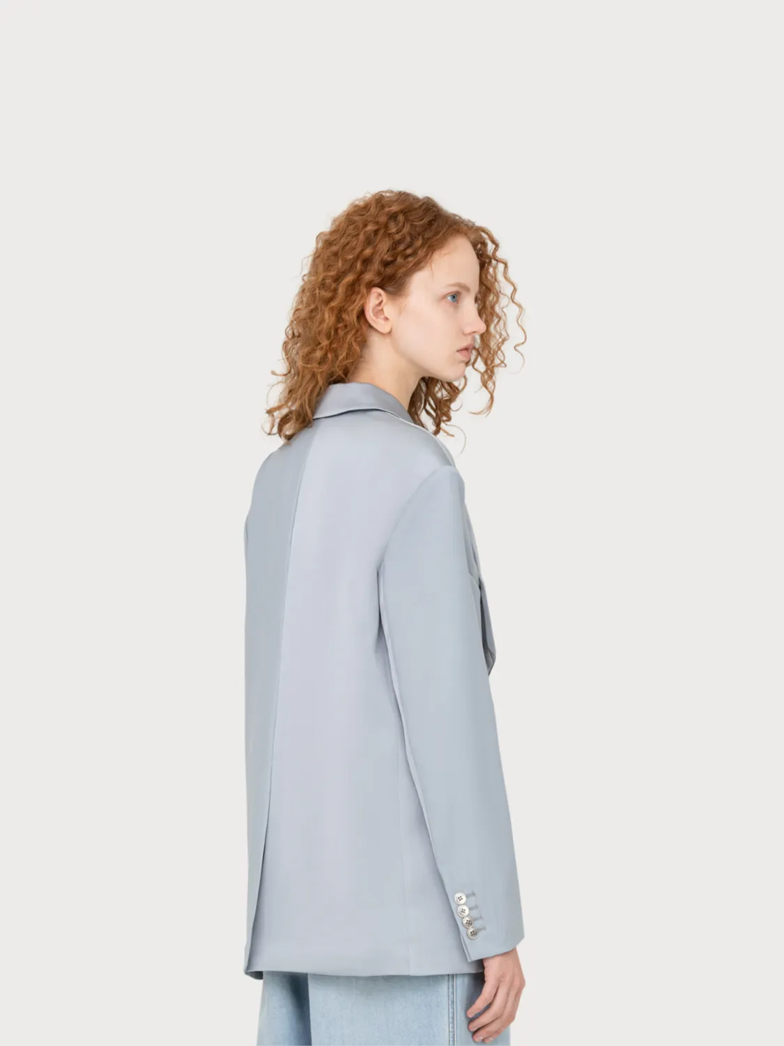 Feng Chen Wang Grey Satin Wool blazer grå XS-XL lagdelt