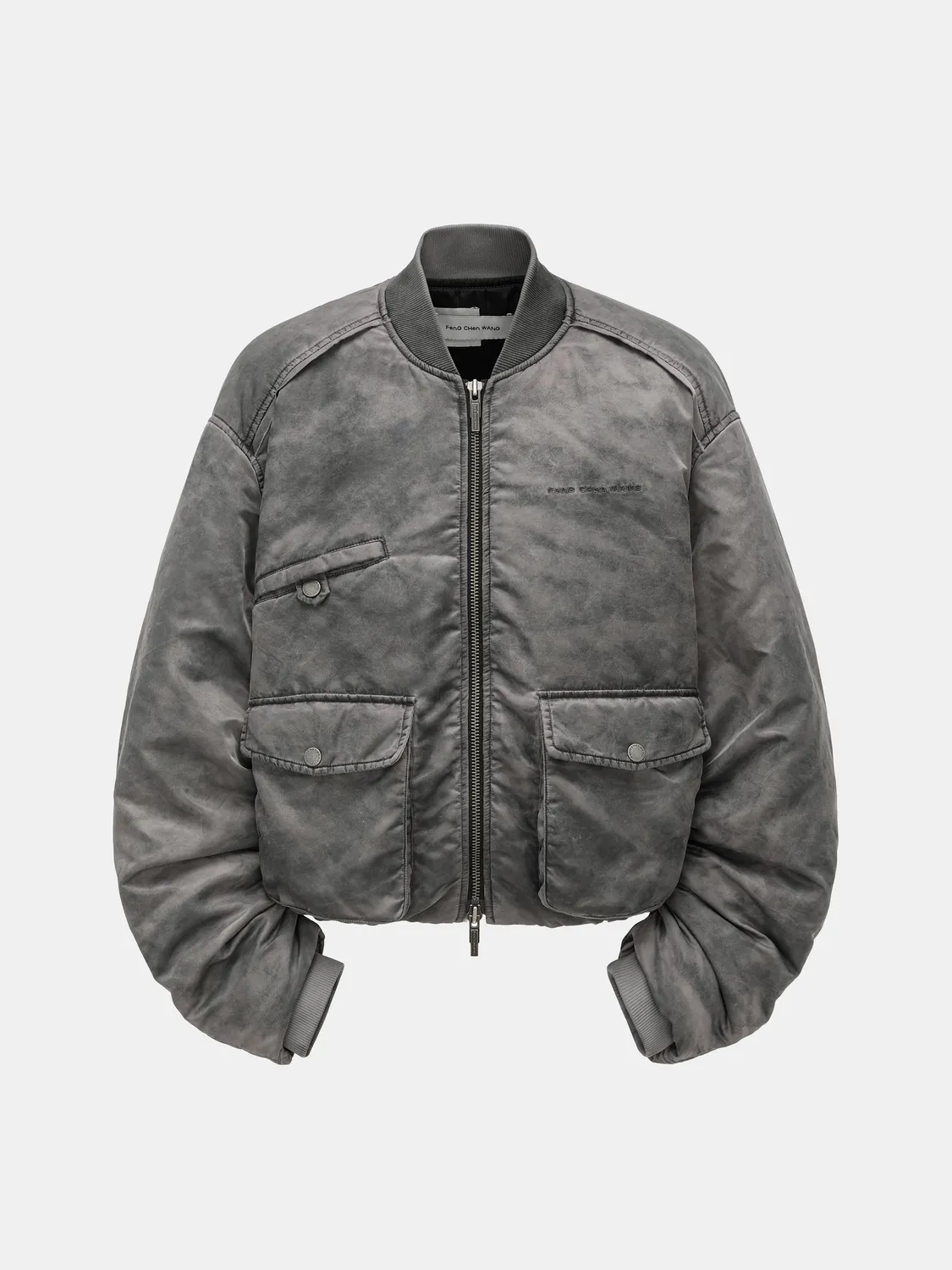 Feng Chen Wang Grey Sandwashed Varsity pufferjakke grå