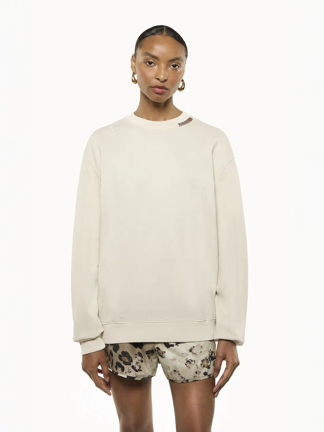 Laneus Crew Neck Cotton Sweatshirt Cream bomuldssweatshirt