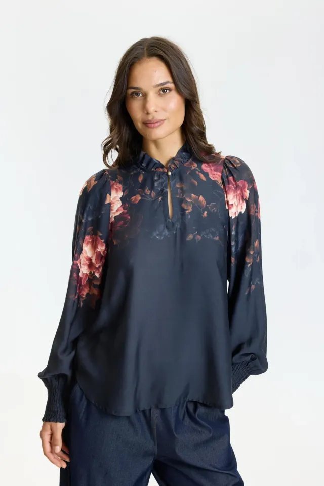 IN FRONT Freecia bluse print flæsekrave