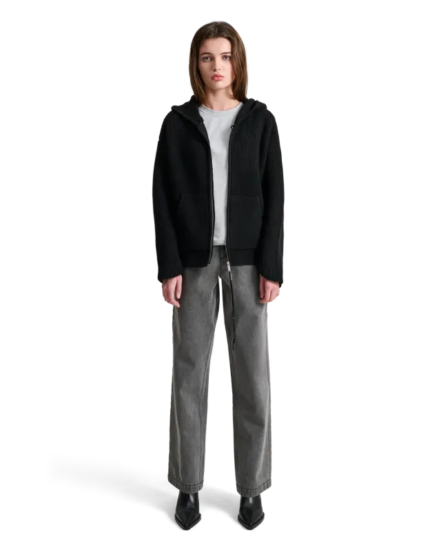 Alis Barian strik-hoodie sort 2-vejs lynlås