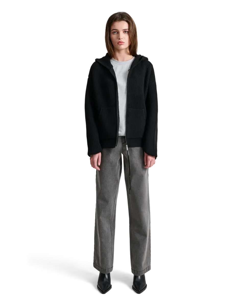 Alis Barian strik-hoodie sort 2-vejs lynlås