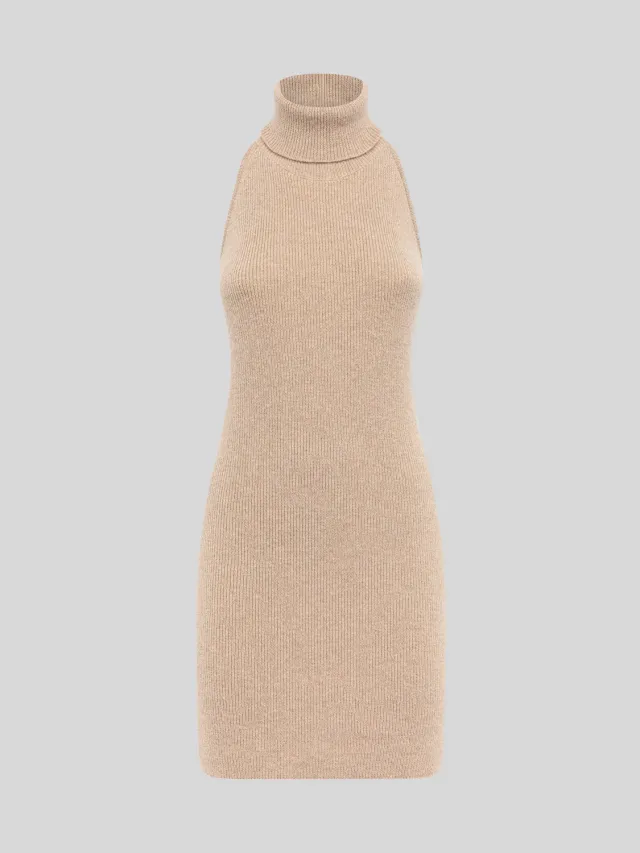 Laneus minikjole halterneck beige uld