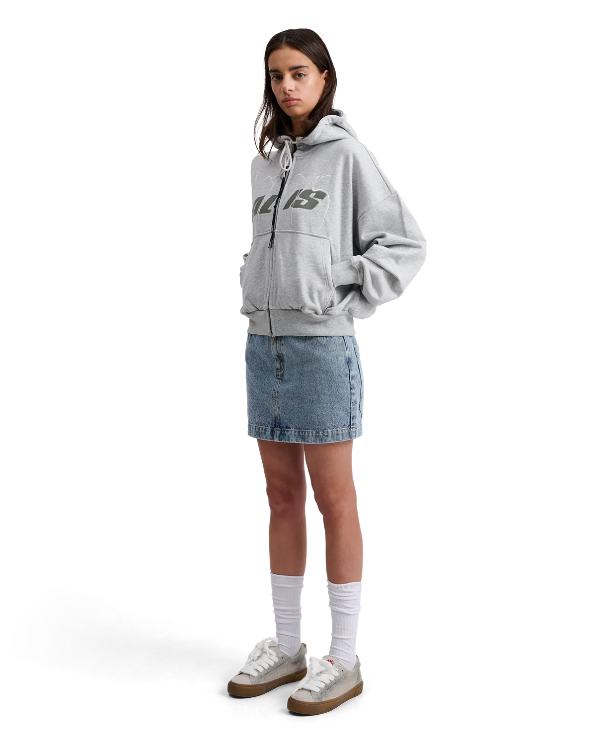 Alis Shen cropped hættetrøje grey melange