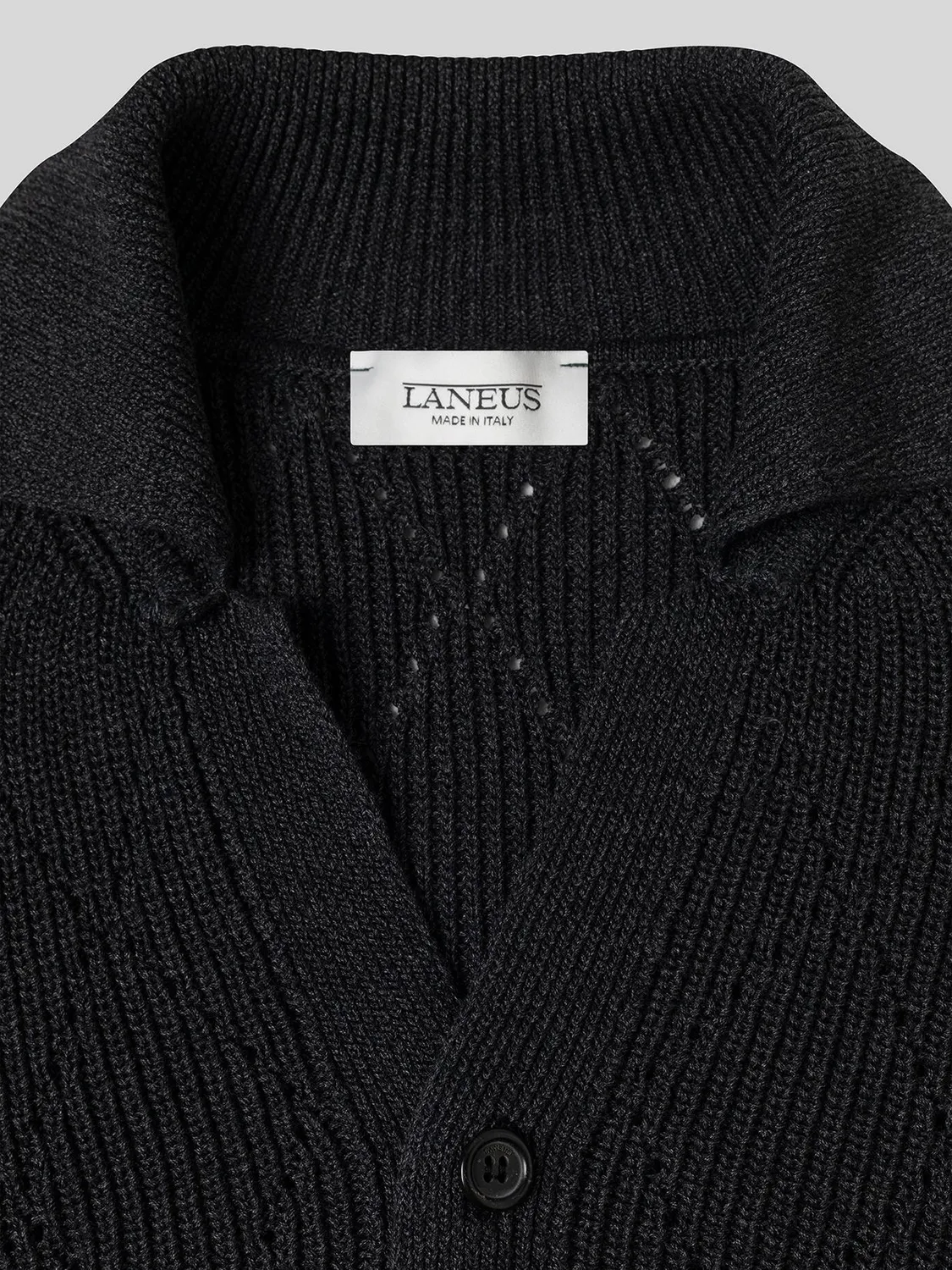 Laneus Knitted Shirt hullet skjorte sort bomuld