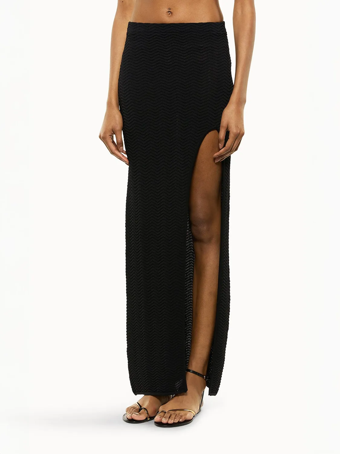 Laneus Long Knitted Skirt strikskørt sort slids