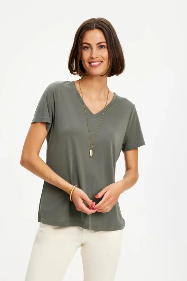 IN FRONT Nina V-hals t-shirt modal blød