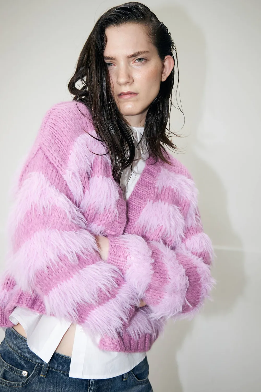 DAWNXDARE BABETTE 219 strikcardigan super pink mohair