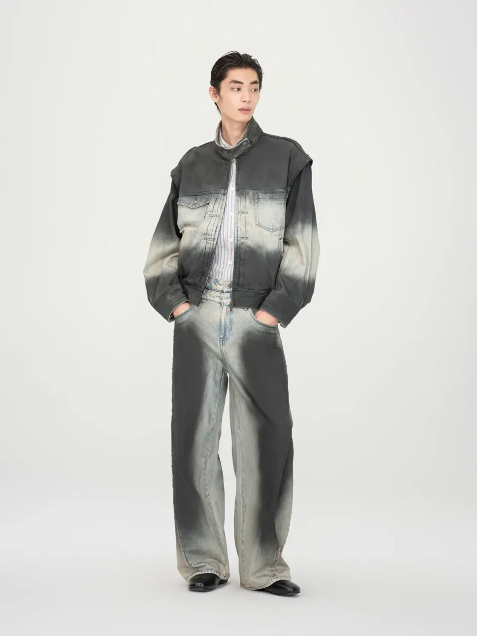 Feng Chen Wang Ombre denimjakke blå-sort cropped