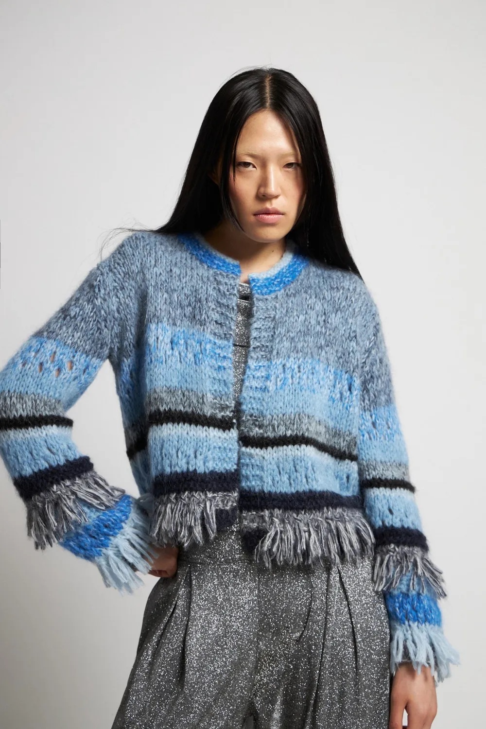 DAWNXDARE GLORIA cardigan 642 Indigo stribet frynser