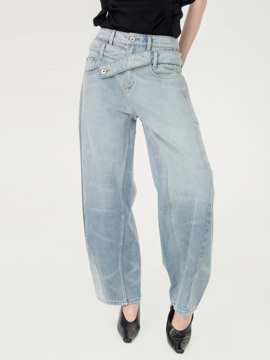 Feng Chen Wang Double Waist Denim Trousers denimbukser blå
