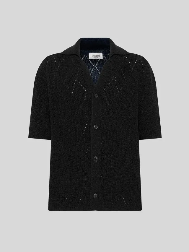Laneus Knitted Shirt hullet skjorte sort bomuld
