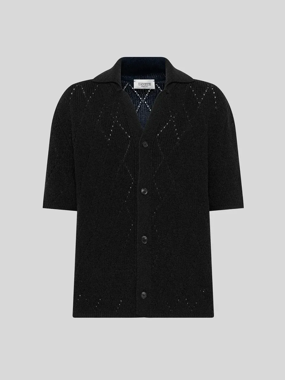 Laneus Knitted Shirt hullet skjorte sort bomuld