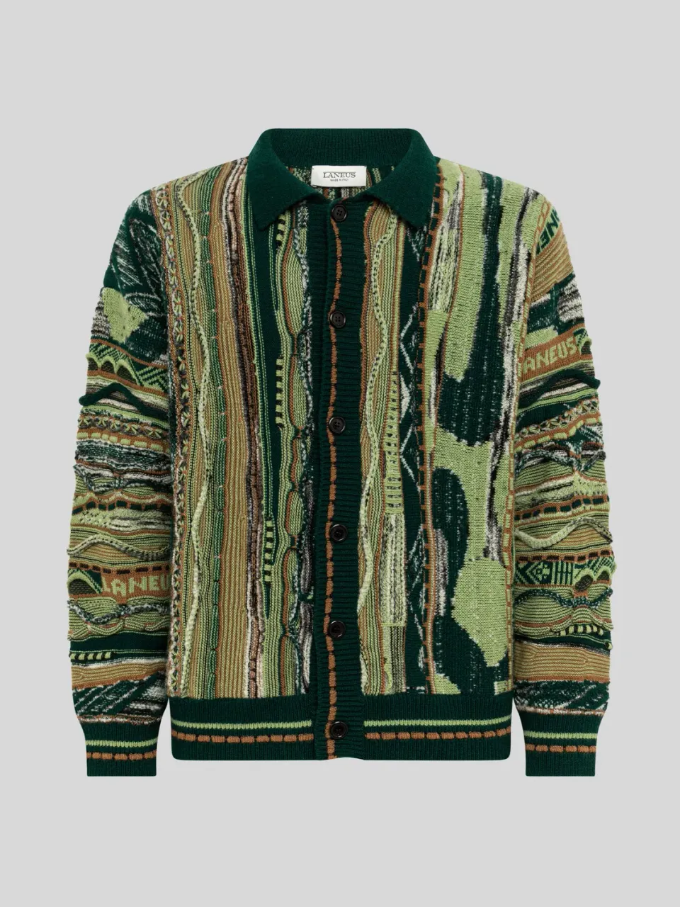 Laneus Boxy Jacquard Cardigan strikjakke grøn merino