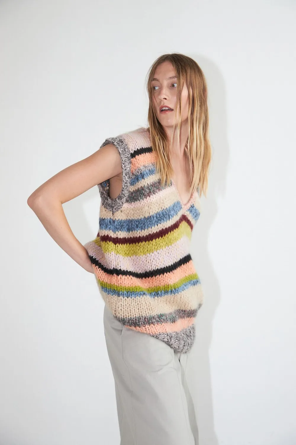 DAWNXDARE Hortense vest 910 beige stribet mohair