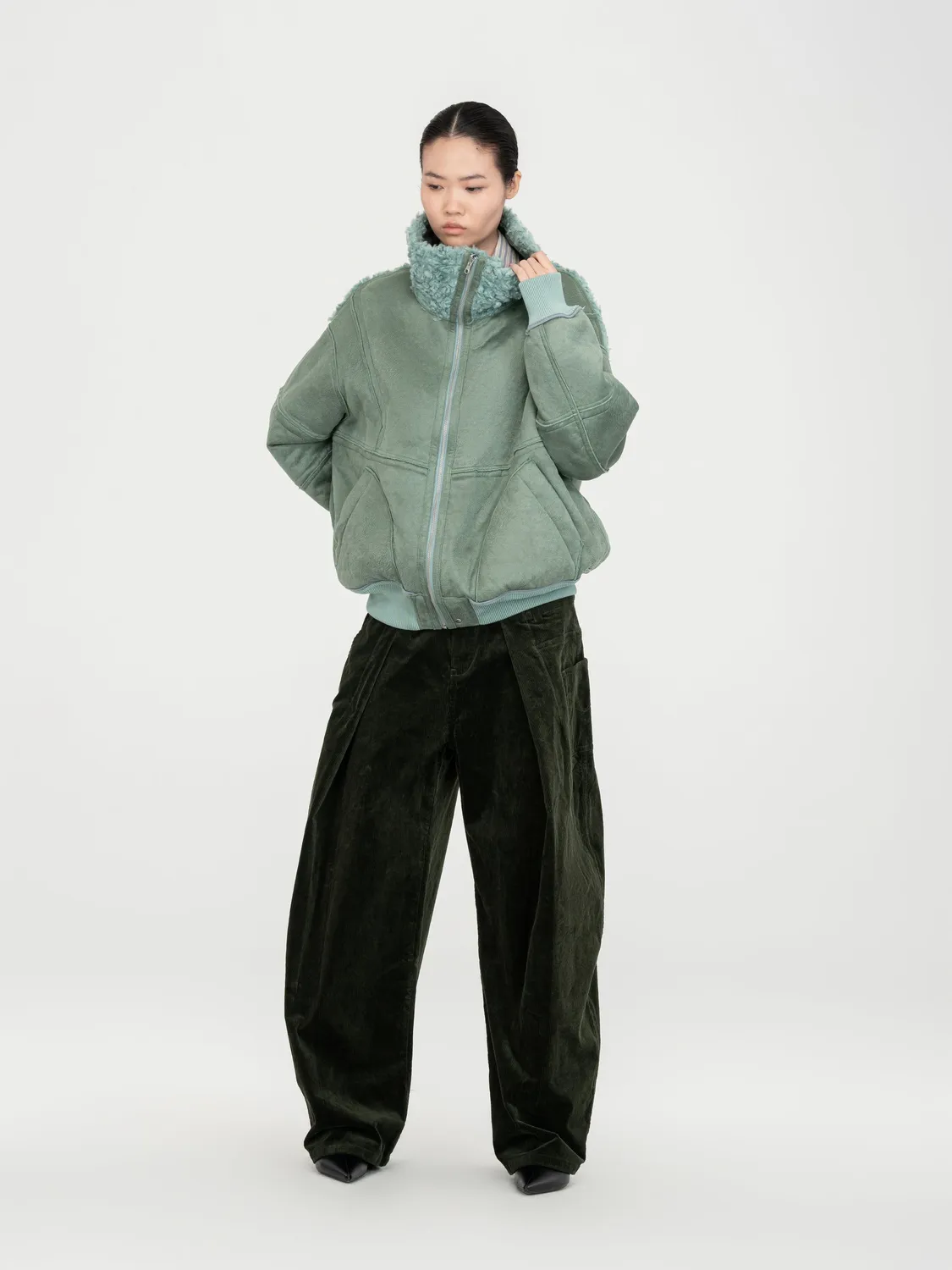 Feng Chen Wang Reversible Shearling jakke grøn vendbar