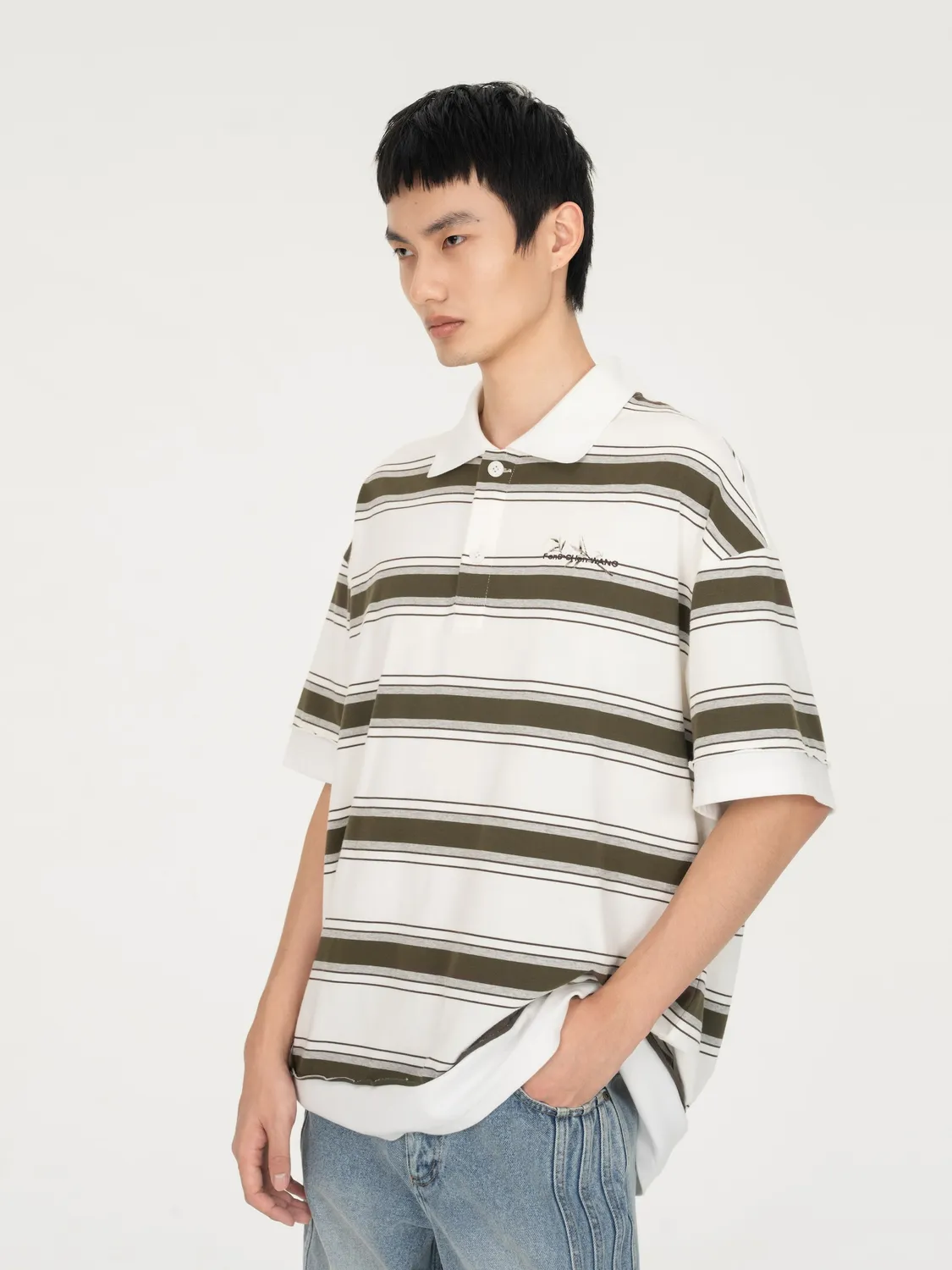 Feng Chen Wang Green Striped Polo poloshirt grøn stribet