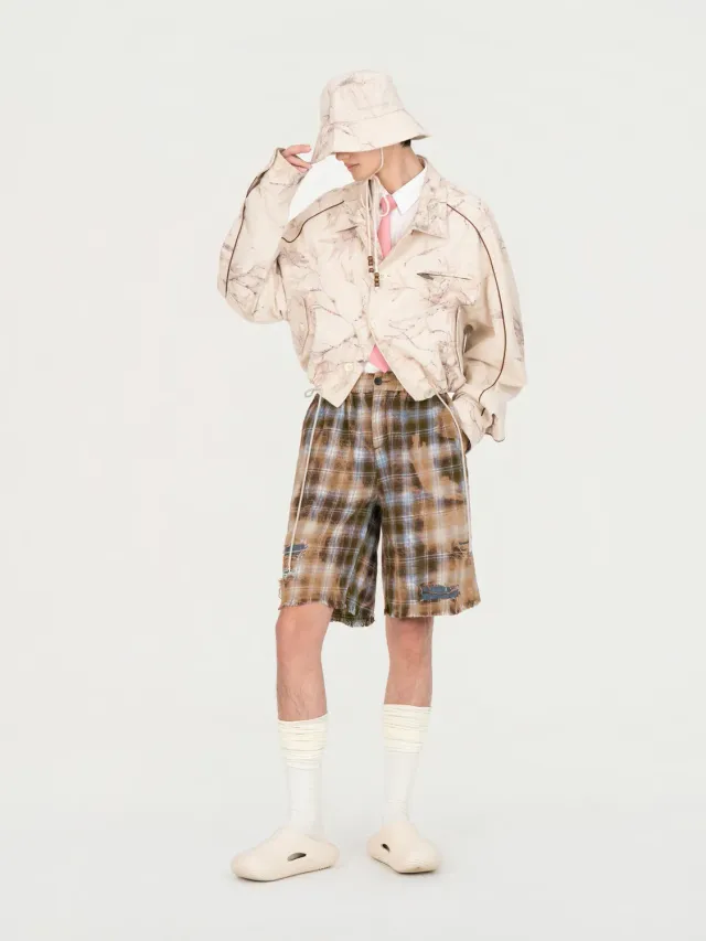 Feng Chen Wang Decayed Check shorts blå brun