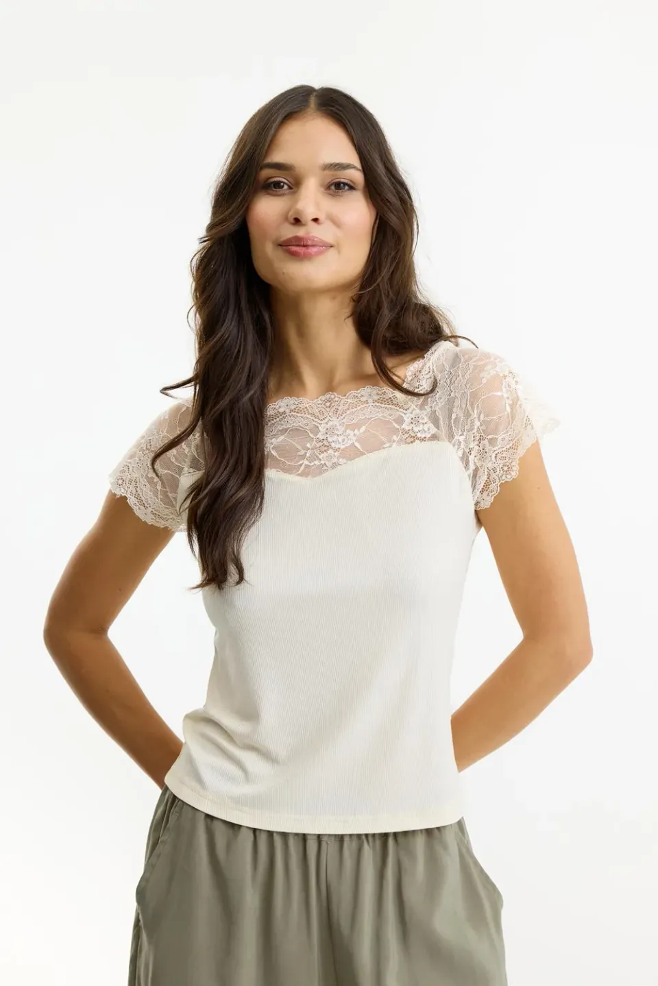 IN FRONT Yvonne top rib med blonde